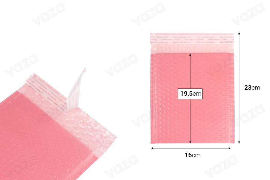 Φάκελοι με αεροπλάστ 16x19,5 cm σε ροζ ματ χρώμα - 10 τμχ-εικόνα_διαστάσεις