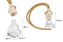 Bottiglietta di vetro da 4ml per profumo per auto a forma di cuore con tappo in legno e tappo a pressione - 25 pezzi. Bottiglietta di vetro da 4ml per profumo per auto a forma di cuore con tappo in legno e tappo a pressione - 25 pezzi.-dimensioni_immagine