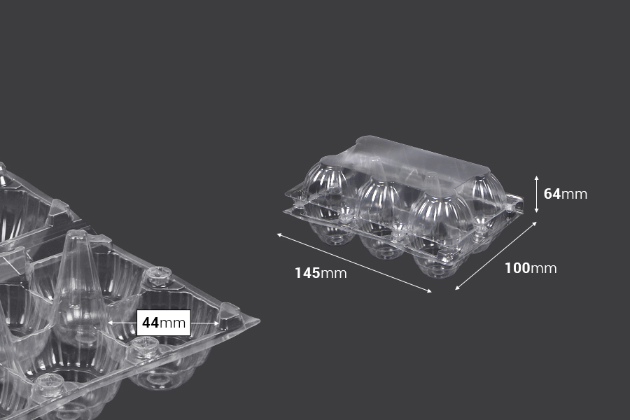 Mbajtëse plastike vezësh 6 vende me dimensione 145x100x64 mm - 200 copë-imazh_dimensione