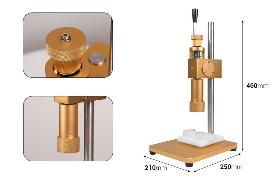 Outil de fermeture à main pour les flacons de parfum avec fermeture à sertir 15 mm (nécessite l'utilisation des outils 1068-1-1 et 1068-1-0) Outil de fermeture à main pour les flacons de parfum avec fermeture à sertir 15 mm (nécessite l'utilisation des outils 1068-1-1 et 1068-1-0)