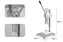 Strumento manuale per sigillare bottiglie di profumo con chiusura a crimpare(richiede l'uso degli strumenti 1068-1-1 e 1068-1-0). Strumento manuale per sigillare bottiglie di profumo con chiusura a crimpare(richiede l'uso degli strumenti 1068-1-1 e 1068-1-0).-dimensioni_immagine