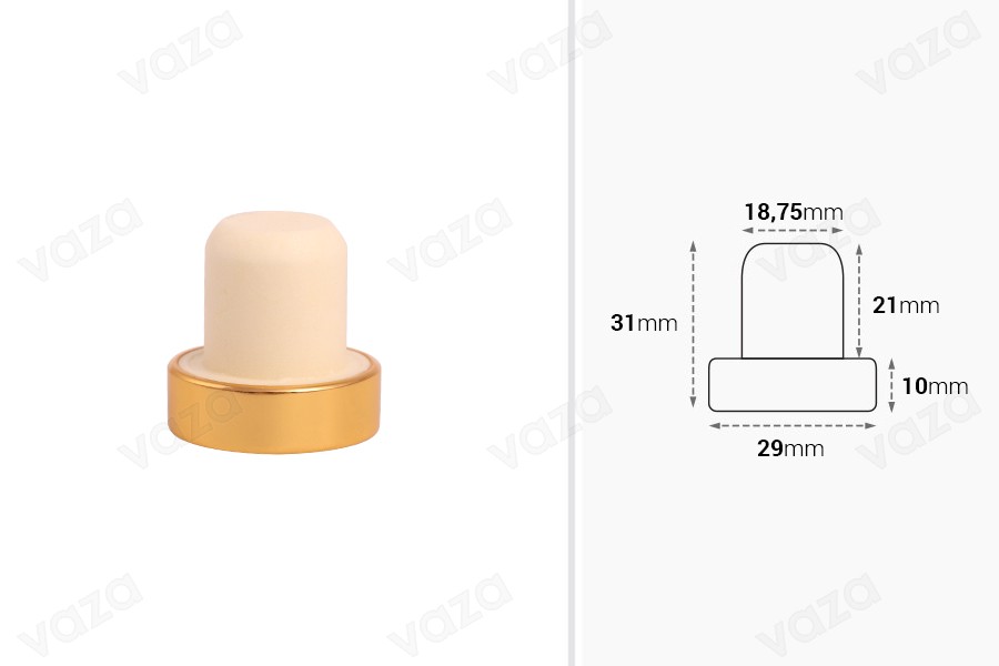 Synthetic silicone bottle cork in gold or silver color-image_dimensions