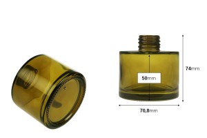 Shishe qelqi cilindrike 100 ml në ngjyrë karamel ose jeshile ulliri, e përshtatshme për aromatizues ambienti. -εικόνα_διαστάσεις