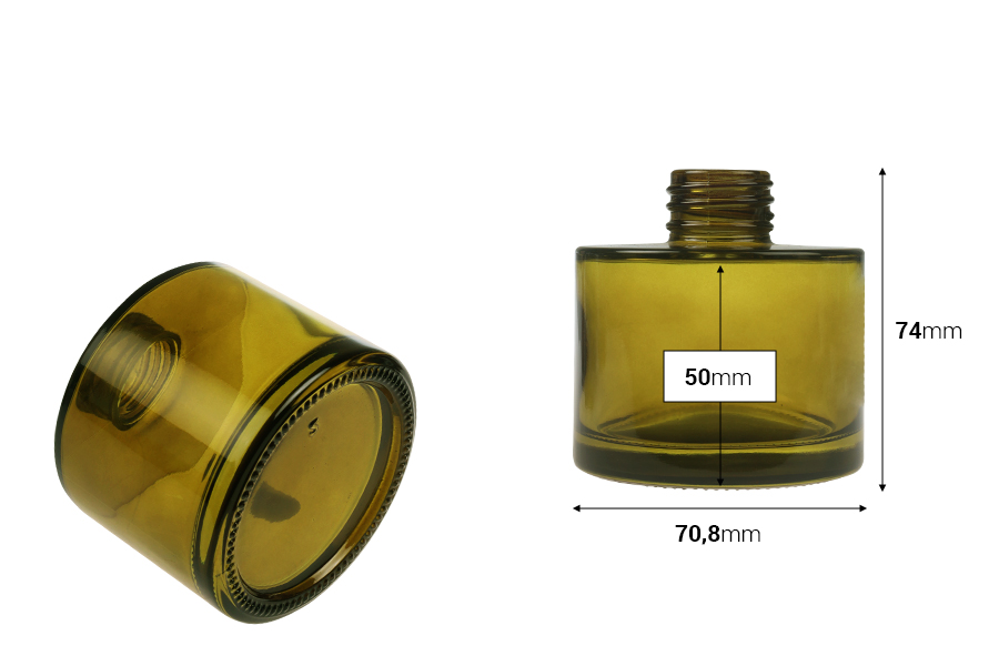100 ml cylindrical glass bottle in amber or olive color suitable for room fragrance