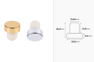 Liège synthétique en silicone Φ15,5 avec tête argentée ou dorée - 6 pcs-εικόνα_διαστάσεις