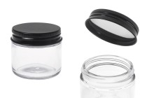 Pot en verre transparent de 60 ml avec bouchon en aluminium noir et doublure intérieure Pot en verre transparent de 60 ml avec bouchon en aluminium noir et doublure intérieure