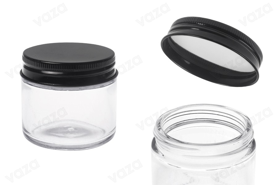 Γυάλινο βάζο 60 ml διάφανο με μαύρο καπάκι αλουμινίου και εσωτερικό liner Γυάλινο βάζο 60 ml διάφανο με μαύρο καπάκι αλουμινίου και εσωτερικό liner-εικόνα_προϊοντική