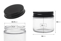 Pot en verre transparent de 60 ml avec bouchon en aluminium noir et doublure intérieure Pot en verre transparent de 60 ml avec bouchon en aluminium noir et doublure intérieure