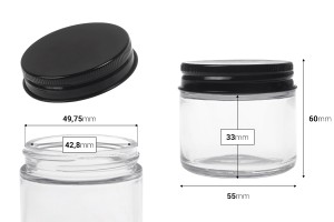 Barattolo in vetro trasparente da 60 ml con tappo in alluminio nero e rivestimento interno-2