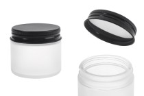 Pot en verre dépoli transparent de 60 ml avec bouchon en aluminium noir et doublure intérieure