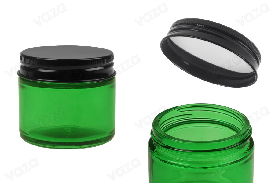 Γυάλινο βάζο 60 ml πράσινο με μαύρο καπάκι αλουμινίου και εσωτερικό liner Γυάλινο βάζο 60 ml πράσινο με μαύρο καπάκι αλουμινίου και εσωτερικό liner-εικόνα_προϊοντική