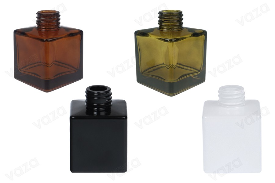 Flacon en verre 100 ml (PP28) carré adapté au parfum d'ambiance de différentes couleurs-photo_produit