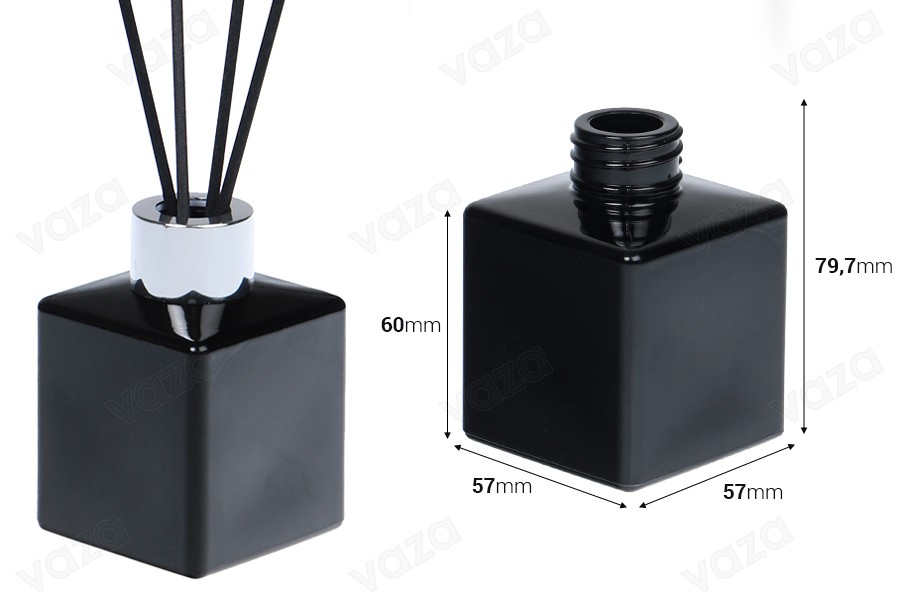 Flacon en verre 100 ml (PP28) carré adapté au parfum d'ambiance de différentes couleurs-photo_dimensions
