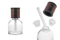 Shishe qelqi transparente 100 ml – aromatizues për makinë me kapak kafe/zi, tapë dhe shkop pambuku Shishe qelqi transparente 100 ml – aromatizues për makinë me kapak kafe/zi, tapë dhe shkop pambuku -imazh_produkt