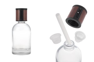 Klare Glasflasche 200 ml – Auto-Lufterfrischer mit braun/schwarzem Verschluss Stopfen und Wattestäbchen-εικόνα_προϊοντική