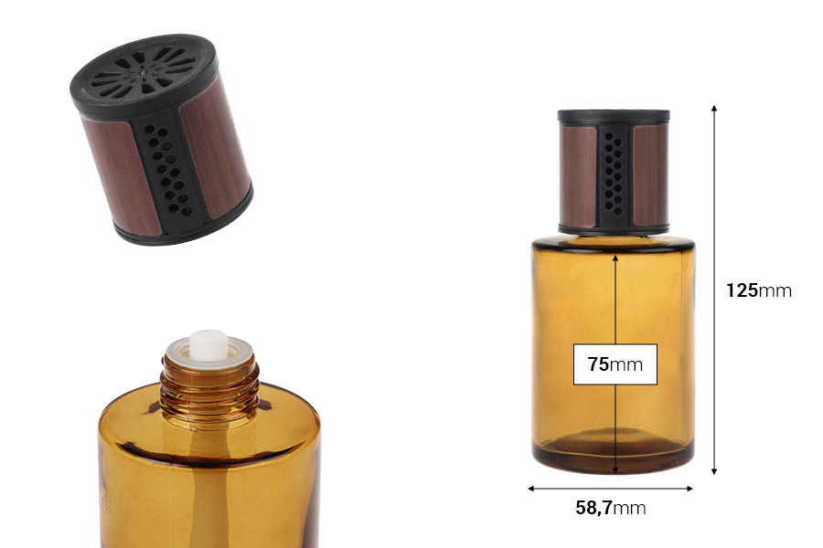 Flacon en verre de 120 ml - diffuseur de parfum pour voiture avec couvercle, bouchon et bâtonnet de coton-photo_dimensions