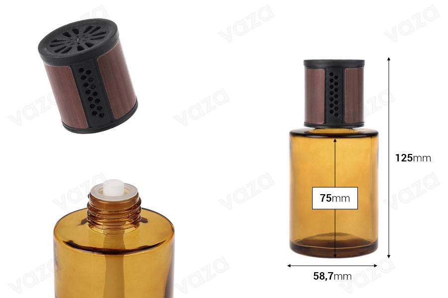Flacon en verre de 120 ml - diffuseur de parfum pour voiture avec couvercle, bouchon et bâtonnet de coton-photo_dimensions