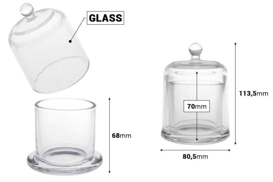 Decorative glass fountain 120 ml with bell lid-image_dimensions