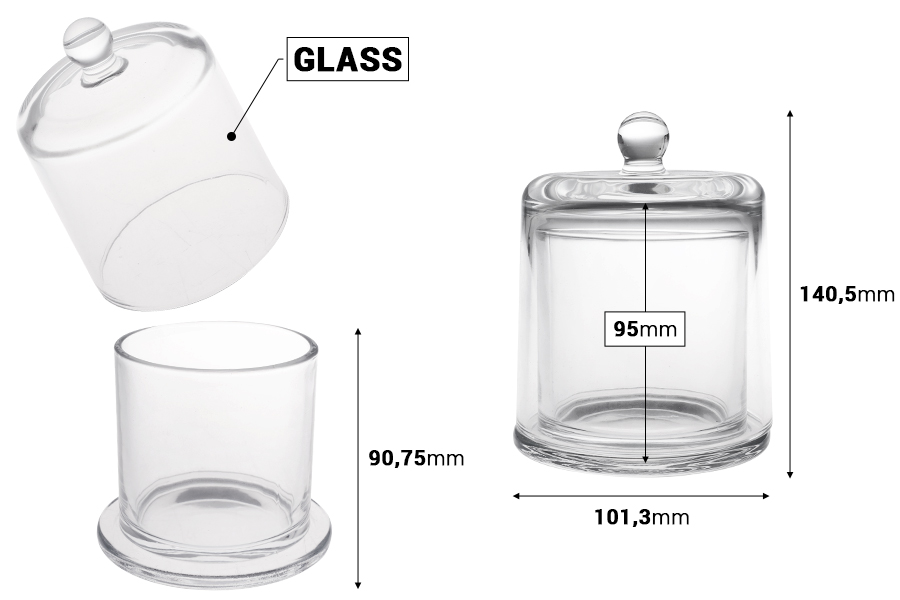 Decorative glass fountain 390 ml with bell lid-image_dimensions