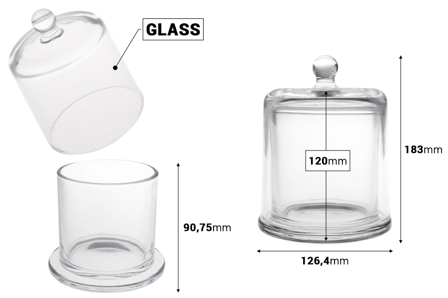 Decorative glass fountain 730 ml with bell lid Decorative glass fountain 730 ml with bell lid-image_dimensions