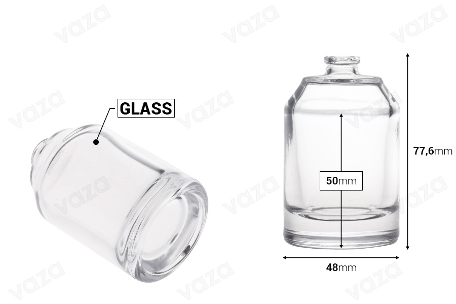 Luxuriöser Parfümflakon, 50 ml, mit 15-mm-Sicherheitsverschluss Luxuriöser Parfümflakon, 50 ml, mit 15-mm-Sicherheitsverschluss-bildabmessungen