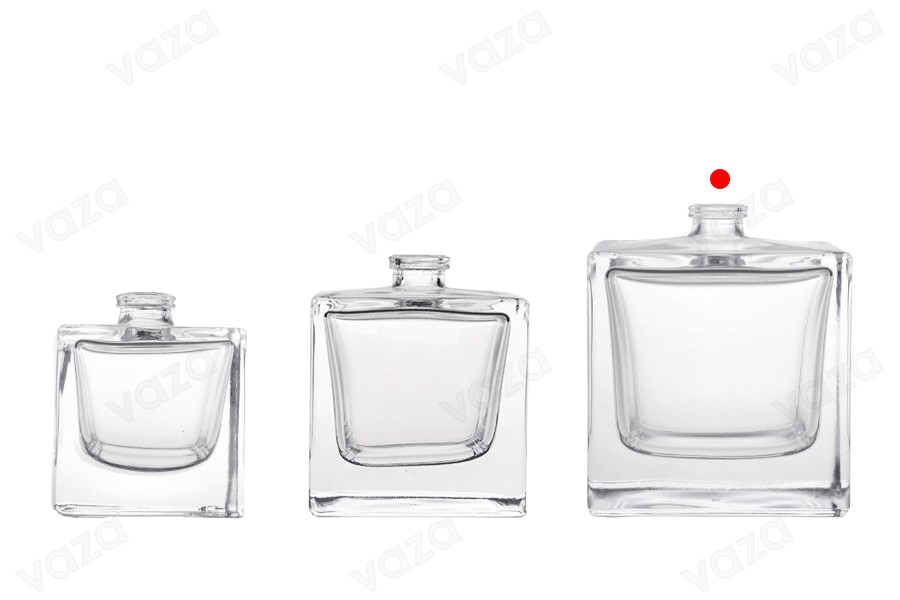 Flacon de parfum de 100 ml, de forme cubique, avec bouchon de sécurité à sertir de 15 mm Flacon de parfum de 100 ml, de forme cubique, avec bouchon de sécurité à sertir de 15 mm-photo_groupe
