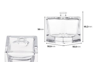 Flacon de parfum de 50 ml, de forme cubique, avec bouchon de sécurité à sertir de 15 mm-εικόνα_διαστάσεις