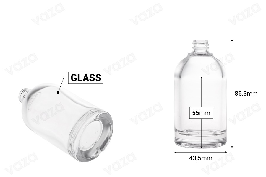 Γυάλινη φιάλη αρωμάτων 50 ml σε κυλινδρικό σχήμα με στόμιο 15/400 Γυάλινη φιάλη αρωμάτων 50 ml σε κυλινδρικό σχήμα με στόμιο 15/400-εικόνα_διαστάσεις