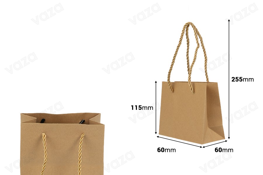 Brown paper gift bag with twisted rope handle in size 145x60x115 mm - 12 pcs Brown paper gift bag with twisted rope handle in size 145x60x115 mm - 12 pcs-image_dimensions
