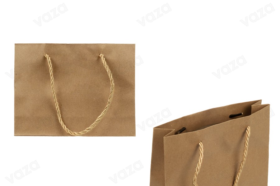 Brown paper gift bag with twisted rope handle in size 200x60x150 mm - 12 pcs Brown paper gift bag with twisted rope handle in size 200x60x150 mm - 12 pcs-image_product