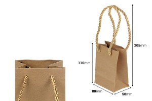 Sac cadeau en papier marron avec cordon torsadé 80 x 50 x 110 mm - 12 pcs-εικόνα_διαστάσεις
