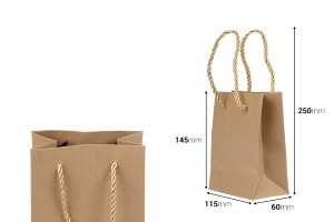 Sac cadeau en papier marron avec cordon torsadé 115 x 60 x 145 mm - 12 pcs-εικόνα_διαστάσεις