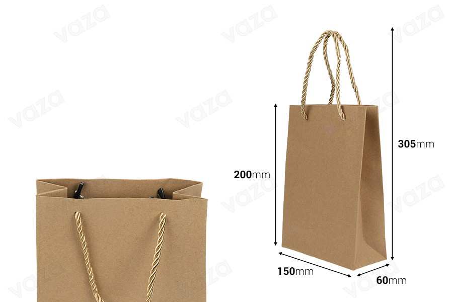 Papierbraune Geschenktüte mit gedrehter Kordel 150x60x200mm - 12 Stk Papierbraune Geschenktüte mit gedrehter Kordel 150x60x200mm - 12 Stk-εικόνα_διαστάσεις