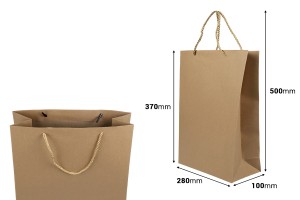 Papierbraune Geschenktüte mit verdrillter Kordel 280x100x370mm - 12 Stck-εικόνα_διαστάσεις