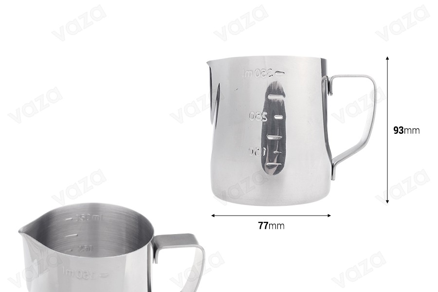 Σκεύος ανοξείδωτο (inox) 350 ml με διαβάθμιση και χερούλι-εικόνα_διαστάσεις
