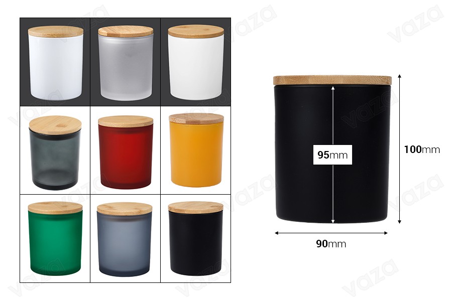 Glass jar 100x90 mm with wooden cap and rubber Glass jar 100x90 mm with wooden cap and rubber-image_dimensions