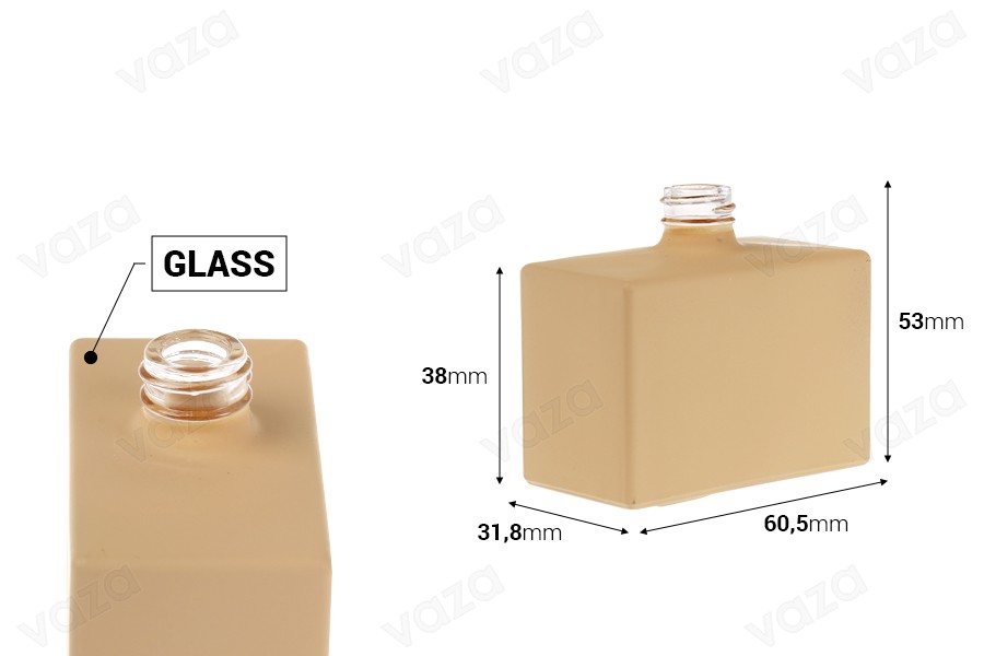Glasparfümflasche, 30 ml (15/400), rechteckig, gummibeige Glasparfümflasche, 30 ml (15/400), rechteckig, gummibeige-bildabmessungen