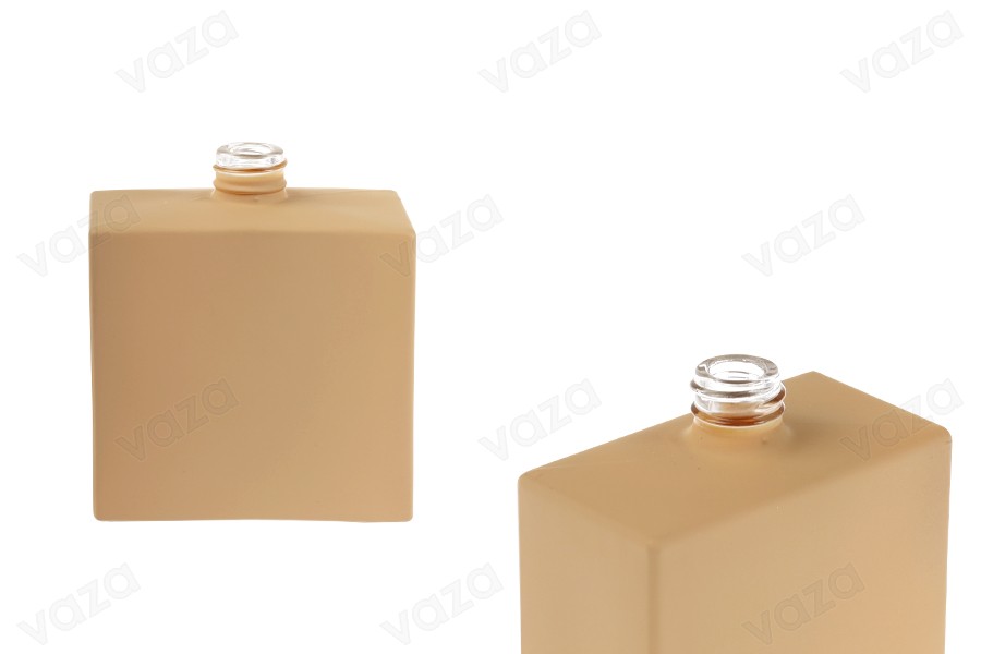 Glasparfümflasche, 50 ml (15/400), rechteckig, in beigefarbenem Gummi. Glasparfümflasche, 50 ml (15/400), rechteckig, in beigefarbenem Gummi.-produktbild