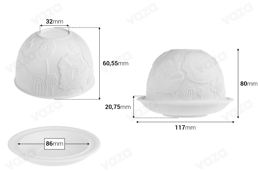 Mbajtëse qirinjsh qeramike në ngjyrë të bardhë e përshtatshme për qiri (tea light)   -imazh_dimensione