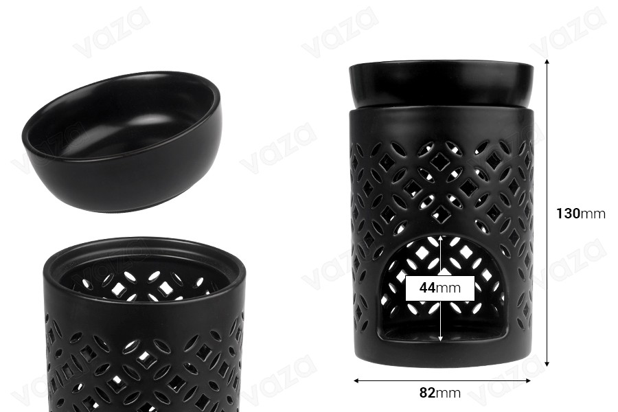 Brûleur en céramique pour fondants de cire et huiles en noir-photo_dimensions