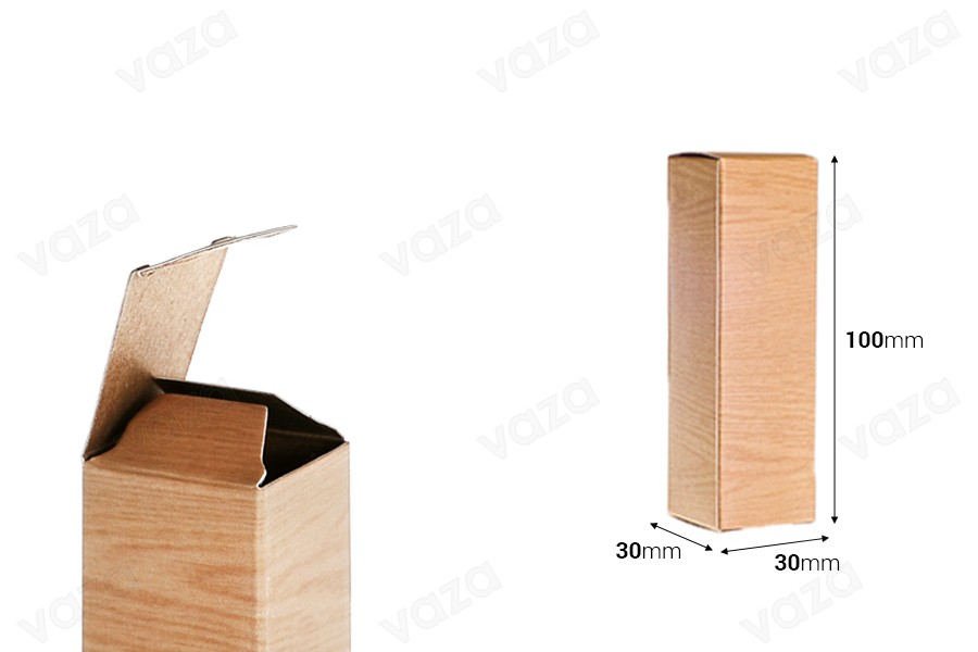Schachtel aus Papier mit Holzmuster für Mini Flaschen je 15ml oder 20ml 30x30x100 - 50 Stk Schachtel aus Papier mit Holzmuster für Mini Flaschen je 15ml oder 20ml 30x30x100 - 50 Stk-bildabmessungen