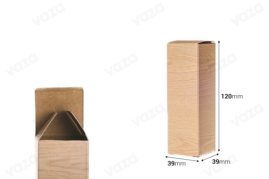 Kartonschachtel mit Holzmuster für Flaschen je 30ml oder 50ml 39x39x120 - 50 Stücke Kartonschachtel mit Holzmuster für Flaschen je 30ml oder 50ml 39x39x120 - 50 Stücke-εικόνα_διαστάσεις