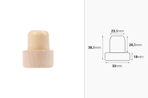 Sughero sintetico siliconico Φ23 con flusso e testa staccabile in legno 32x18-εικόνα_διαστάσεις