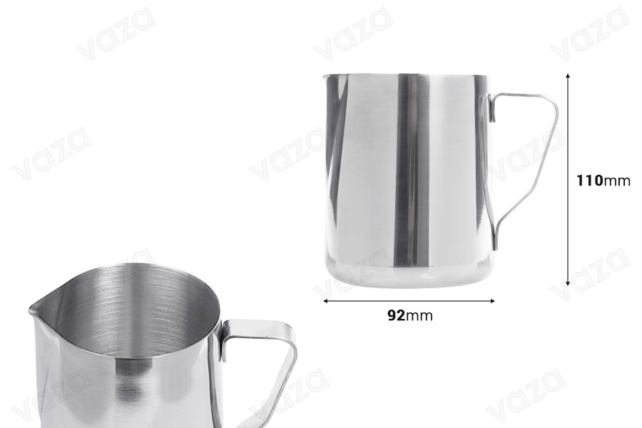 Récipient en acier inoxydable (inox) 600 ml avec poignée (sans graduation) Récipient en acier inoxydable (inox) 600 ml avec poignée (sans graduation)-photo_dimensions