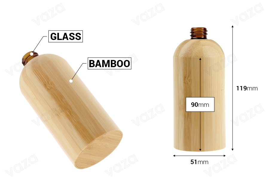 Glasflasche für ätherische Öle, 100 ml, mit PP18-Ausgießer und Bambusbeschichtung-bildabmessungen