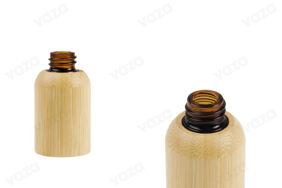Glass bottle for essential oils 10 ml with PP18 spout and bamboo coating Glass bottle for essential oils 10 ml with PP18 spout and bamboo coating-image_product