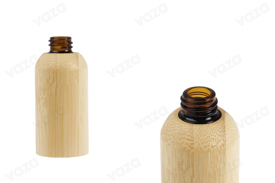 Glasflasche für ätherische Öle, 30 ml, mit PP18-Ausgießer und Bambusbeschichtung-produktbild