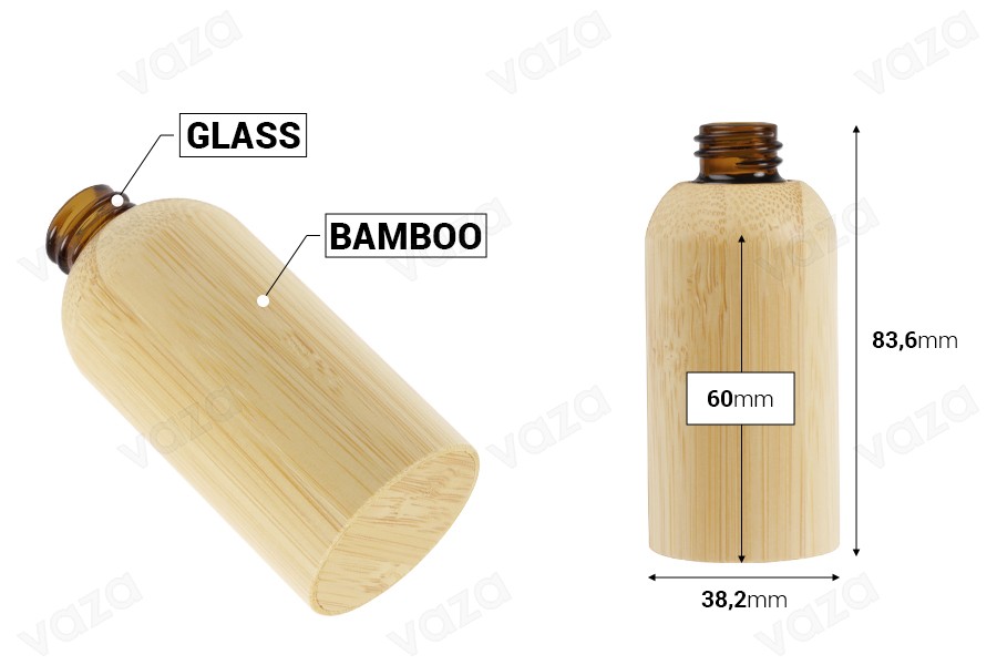 Glasflasche für ätherische Öle, 30 ml, mit PP18-Ausgießer und Bambusbeschichtung-bildabmessungen