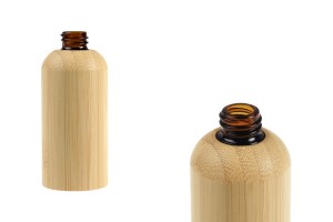 Glasflasche für ätherische Öle, 50 ml, mit PP18-Ausgießer und Bambusbeschichtung-photo_produit