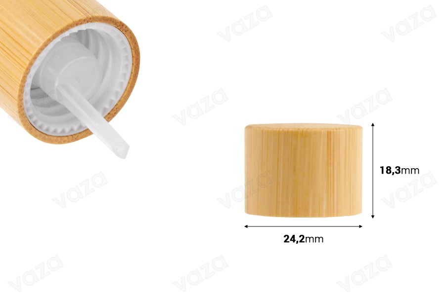 Tappo in plastica con rivestimento in bambù e contagocce interno per flaconi con collo PP18-dimensioni_immagine